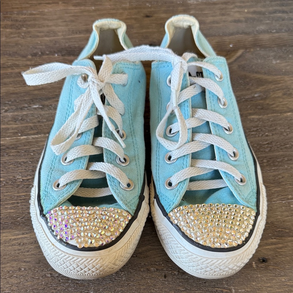 Converse All Star Baby Blue Sneakers with crystals Bling Dance/Cheer Mom Bridal